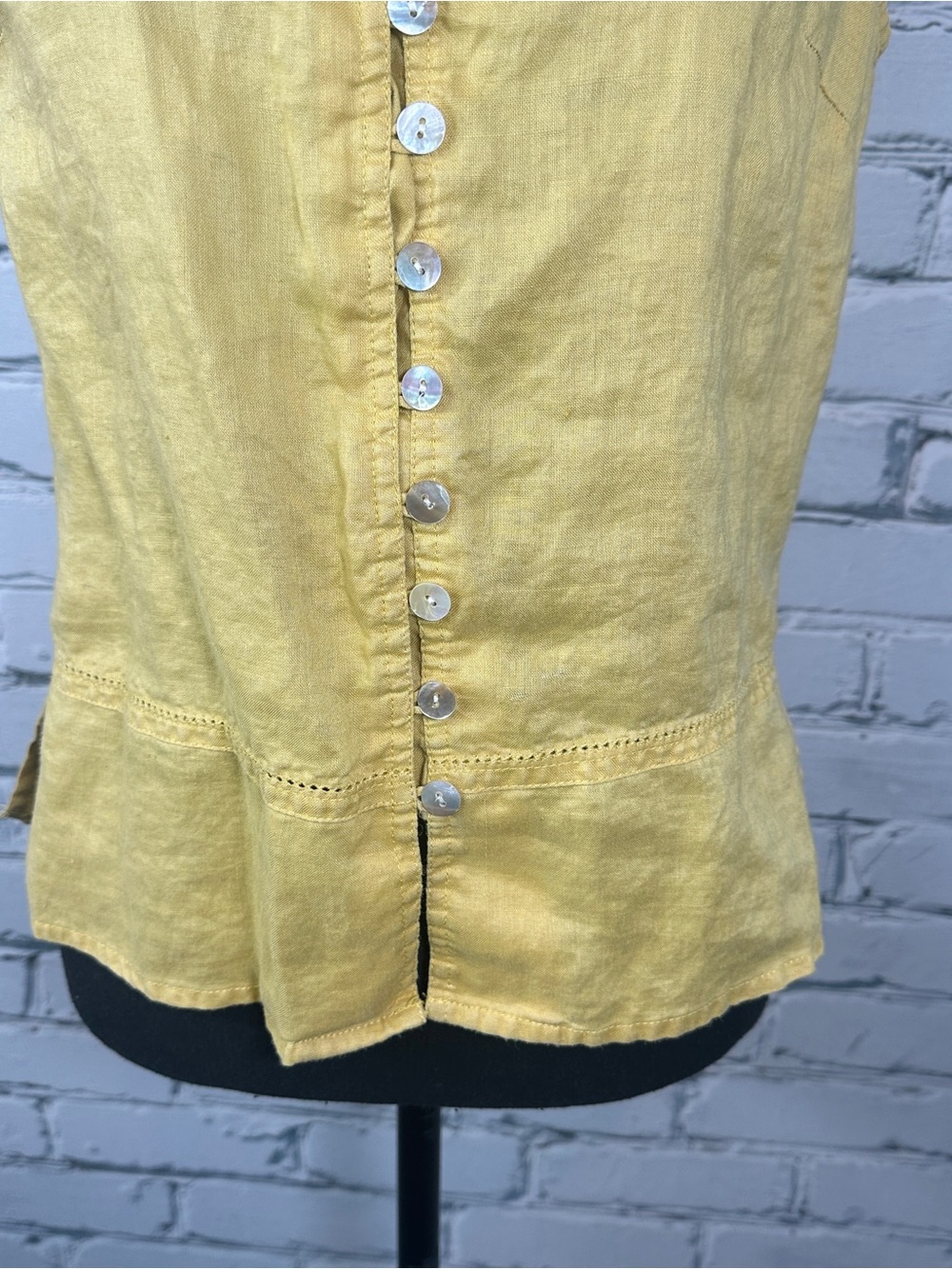 Cleopatra Linen Sleeveless Blouse Button Front XL Yellow Lagenlook Boho Festival - Picture 5 of 13